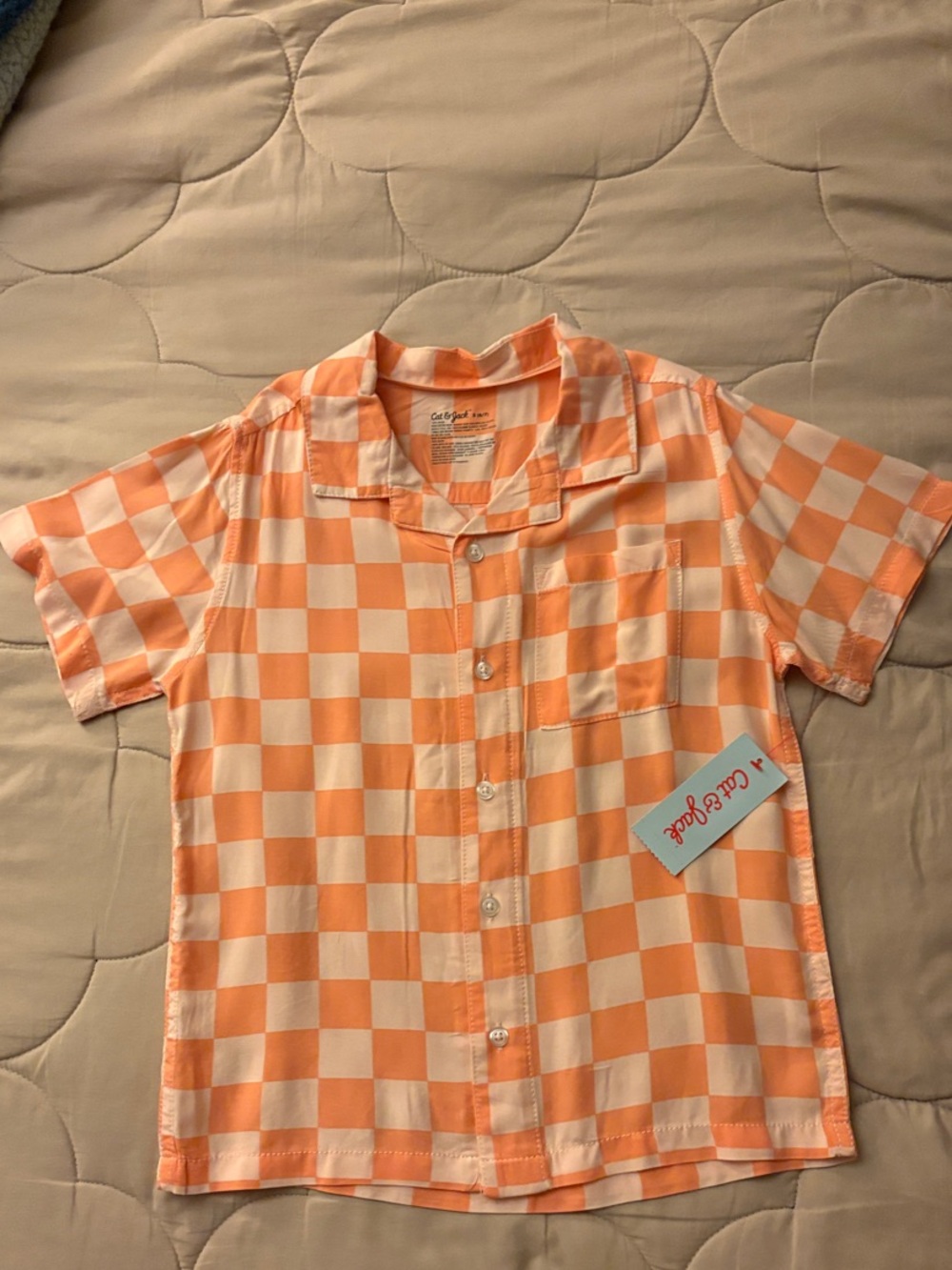 Cat & Jack Orange and White Check Button-Down Shirt